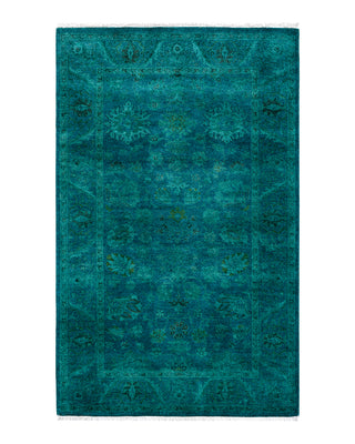 Contemporary Overyed Wool Hand Knotted Blue Area Rug 3' 3" x 5' 2"