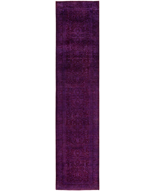 Contemporary Overdyed Wool Hand Knotted Purple Runner 2' 7" x 11' 4"