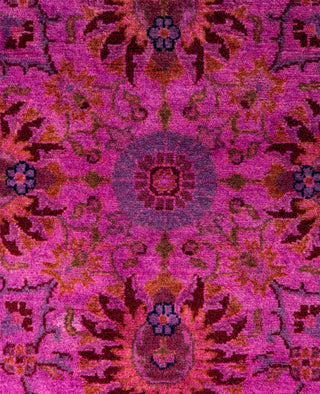 Contemporary Overdyed Wool Hand Knotted Purple Round Area Rug 4' 1" x 4' 1"
