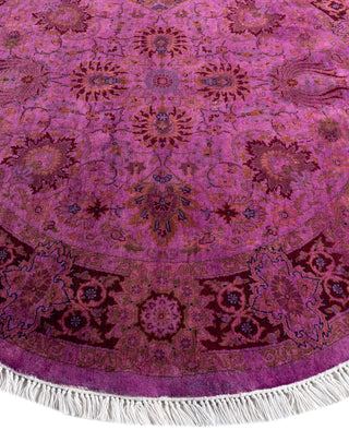 Contemporary Overdyed Wool Hand Knotted Purple Round Area Rug 4' 1" x 4' 1"