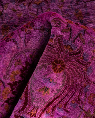 Contemporary Overdyed Wool Hand Knotted Purple Round Area Rug 4' 1" x 4' 1"