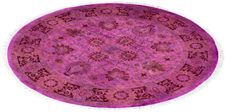 Contemporary Overdyed Wool Hand Knotted Purple Round Area Rug 4' 1" x 4' 1"
