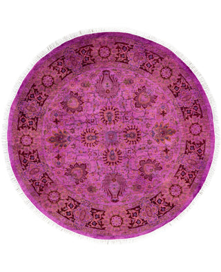 Contemporary Overdyed Wool Hand Knotted Purple Round Area Rug 4' 1" x 4' 1"