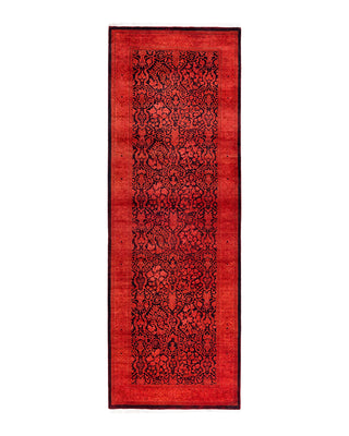 Contemporary Overyed Wool Hand Knotted Orange Runner 2' 7" x 7' 8"