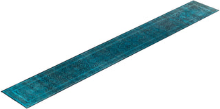 Contemporary Hand-Knotted Overdyed Blue Runner 2' 7" x 19' 9"