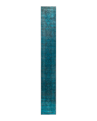 Contemporary Overyed Wool Hand Knotted Blue Runner 2' 7" x 19' 9"