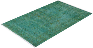 Modern Overdyed Hand Knotted Wool Green Area Rug 3' 3" x 5' 3"