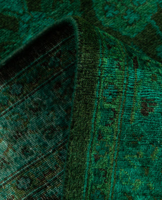 Overdyed Hand-Knotted Wool Modern-Contemporary Green Runner 2' 6" x 12' 3"