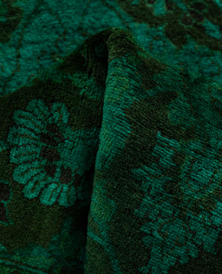 Overdyed Hand-Knotted Wool Modern-Contemporary Green Runner 2' 6" x 12' 3"