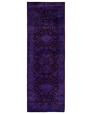 Contemporary Overdyed Wool Hand Knotted Purple Runner 2' 7" x 7' 9"