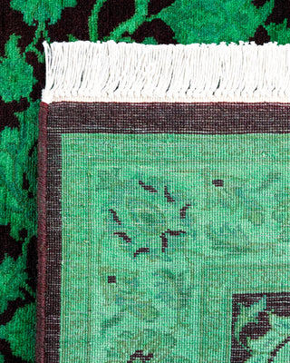 Contemporary Hand-Knotted Overdyed Green Runner 2' 6" x 10' 4"