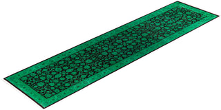 Contemporary Hand-Knotted Overdyed Green Runner 2' 6" x 10' 4"