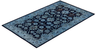 Modern Overdyed Hand Knotted Wool Blue Area Rug 3' 2" x 5' 3"