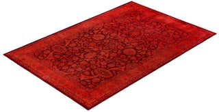 Modern Overdyed Hand Knotted Wool Red Area Rug 4' 3" x 6' 4"