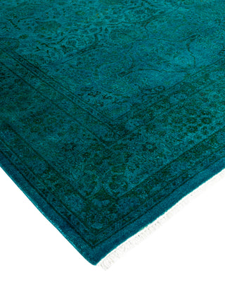 Modern Overdyed Hand Knotted Wool Blue Square Area Rug 5' 2" x 5' 2"