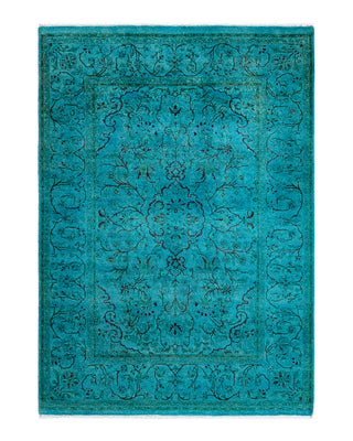 Contemporary Overyed Wool Hand Knotted Blue Area Rug 4' 3" x 5' 10"