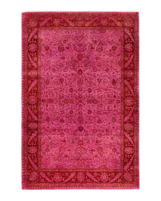 Contemporary Overyed Wool Hand Knotted Pink Area Rug 4' 2" x 6' 3"