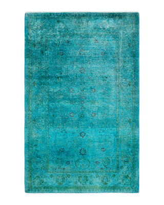 Contemporary Overyed Wool Hand Knotted Blue Area Rug 3' 3" x 5' 0"