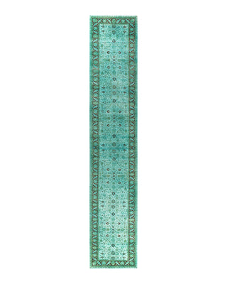 Contemporary Overyed Wool Hand Knotted Blue Runner 2' 8" x 14' 4"