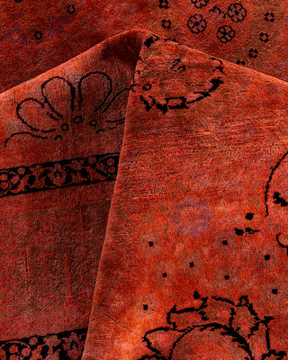 Contemporary Hand-Knotted Overdyed Orange Area Rug 6' 1" x 9' 4"