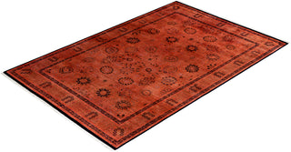 Contemporary Hand-Knotted Overdyed Orange Area Rug 6' 1" x 9' 4"