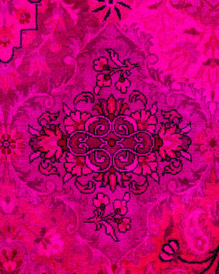 Contemporary Hand-Knotted Overdyed Pink Square Area Rug 6' 0" x 6' 8"