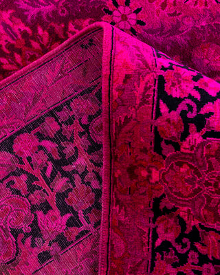 Contemporary Hand-Knotted Overdyed Pink Square Area Rug 6' 0" x 6' 8"