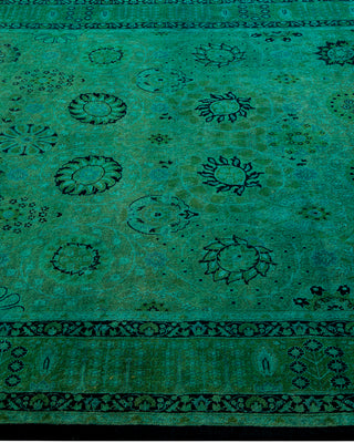 Modern Overdyed Hand Knotted Wool Green Area Rug 5' 2" x 11' 3"