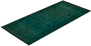 Modern Overdyed Hand Knotted Wool Green Area Rug 5' 2" x 11' 3"