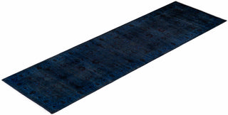 Modern Overdyed Hand Knotted Wool Navy Runner 3' 1" x 10' 5"