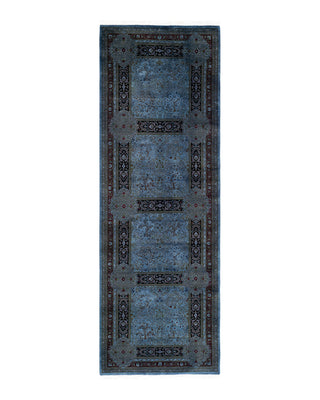 Contemporary Fine Vibrance Blue Wool Area Rug 3' 1" x 9' 1"
