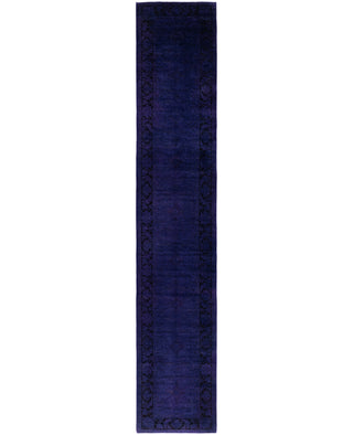 Contemporary Overdyed Wool Hand Knotted Purple Runner 2' 6" x 14' 1"