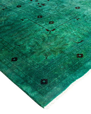 Contemporary Overyed Wool Hand Knotted Green Area Rug 9' 2" x 12' 6"