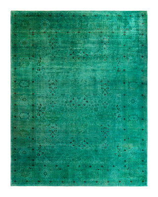 Contemporary Overyed Wool Hand Knotted Green Area Rug 9' 2" x 12' 6"