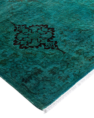 Contemporary Overyed Wool Hand Knotted Green Runner 2' 6" x 13' 10"