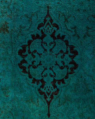 Contemporary Hand-Knotted Overdyed Green Runner 2' 6" x 13' 10"