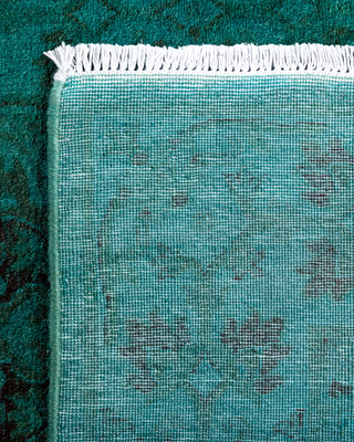 Contemporary Overyed Wool Hand Knotted Green Runner 2' 6" x 13' 10"
