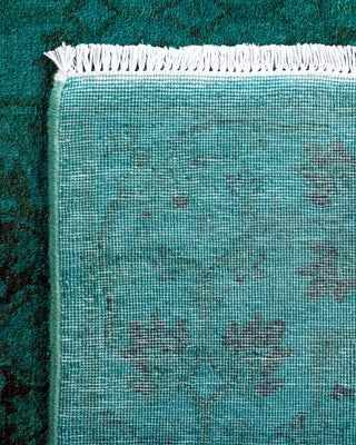Contemporary Hand-Knotted Overdyed Green Runner 2' 6" x 13' 10"