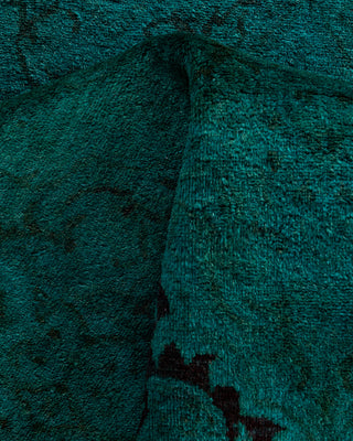 Contemporary Hand-Knotted Overdyed Green Runner 2' 6" x 13' 10"