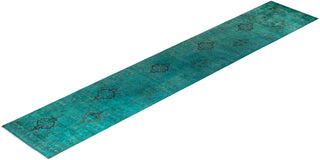 Contemporary Hand-Knotted Overdyed Green Runner 2' 6" x 13' 10"