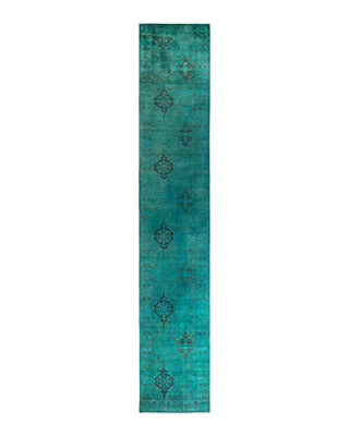 Contemporary Overyed Wool Hand Knotted Green Runner 2' 6" x 13' 10"