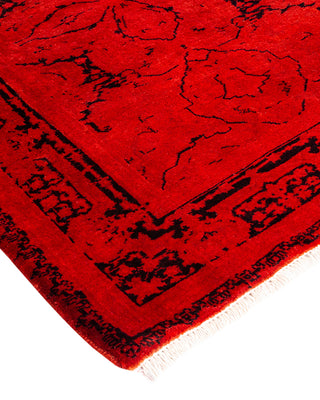 Modern Overdyed Hand Knotted Wool Red Runner 2' 8" x 3' 10"