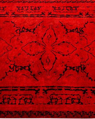 Modern Overdyed Hand Knotted Wool Red Runner 2' 8" x 3' 10"