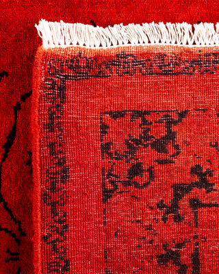 Modern Overdyed Hand Knotted Wool Red Runner 2' 8" x 3' 10"