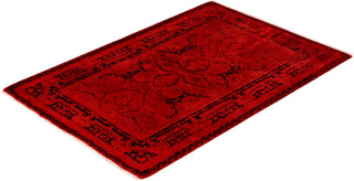 Modern Overdyed Hand Knotted Wool Red Runner 2' 8" x 3' 10"