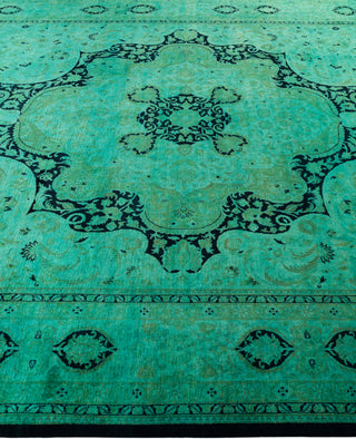 Overdyed Hand-Knotted Wool Modern-Contemporary Green Area Rug 8' 1" x 10' 6"