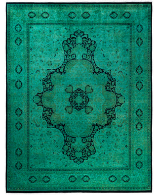 Overdyed Hand-Knotted Wool Modern-Contemporary Green Area Rug 8' 1" x 10' 6"