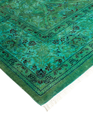 Modern Overdyed Hand Knotted Wool Green Area Rug 5' 11" x 11' 8"