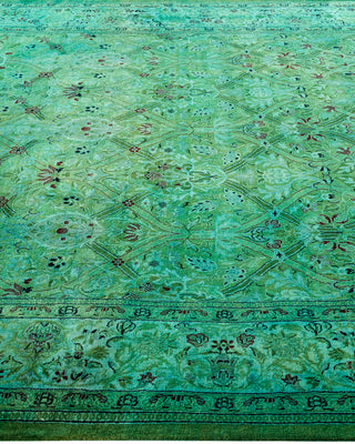 Modern Overdyed Hand Knotted Wool Green Area Rug 5' 11" x 11' 8"