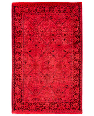 Overdyed Hand-Knotted Wool Modern-Contemporary Pink Area Rug 4' 1" x 6' 4"
